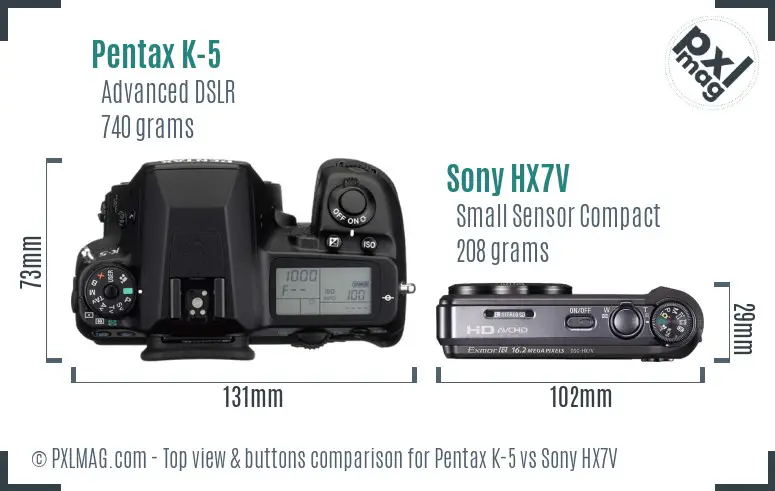 Pentax K-5 vs Sony HX7V top view buttons comparison