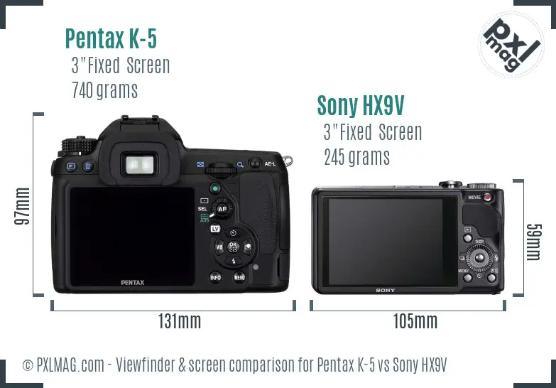 Pentax K-5 vs Sony HX9V Screen and Viewfinder comparison