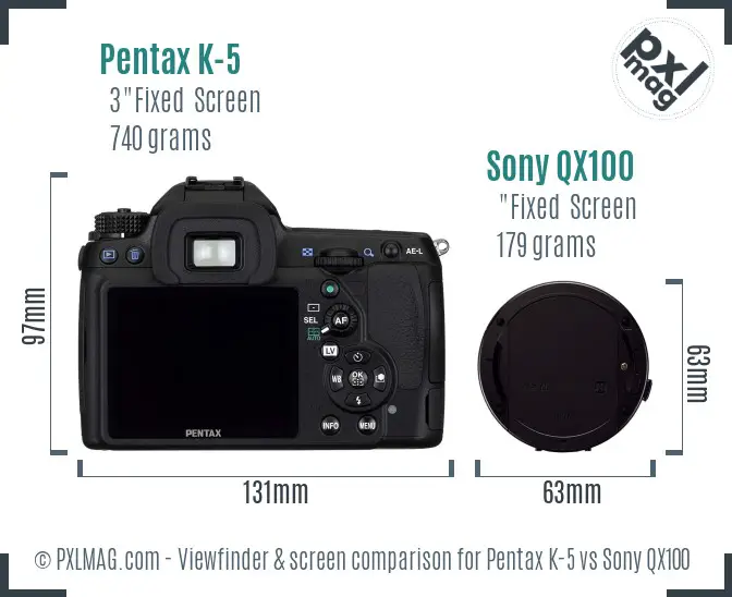 Pentax K-5 vs Sony QX100 Screen and Viewfinder comparison Pentax K-5 vs Sony QX100 Screen and Viewfinder comparison