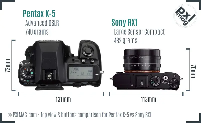 Pentax K-5 vs Sony RX1 top view buttons comparison