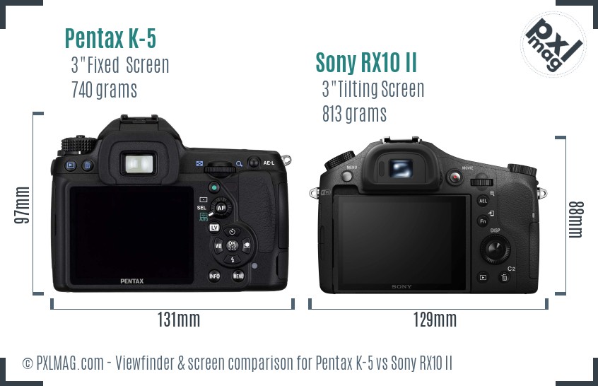 Pentax K-5 vs Sony RX10 II Screen and Viewfinder comparison