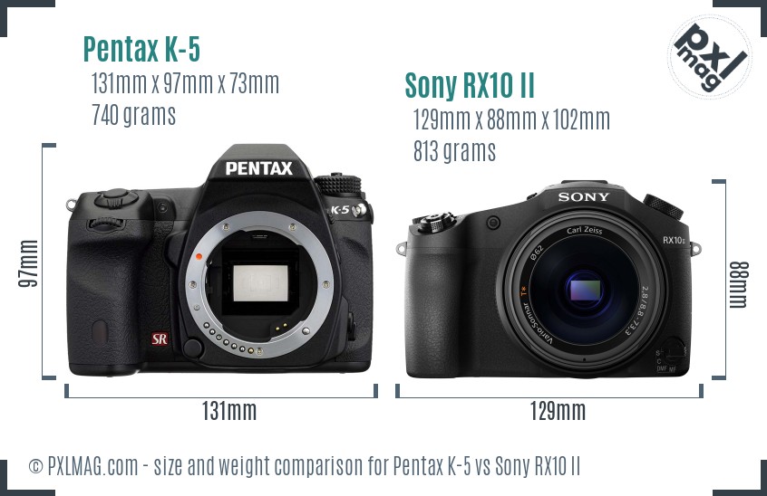 Pentax K-5 vs Sony RX10 II size comparison