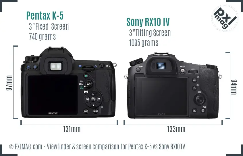 Pentax K-5 vs Sony RX10 IV Screen and Viewfinder comparison Pentax K-5 vs Sony RX10 IV Screen and Viewfinder comparison