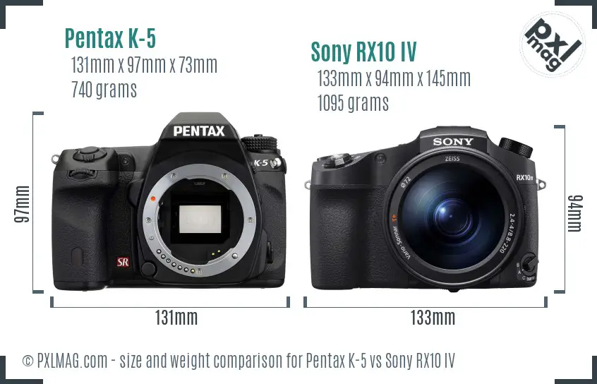 Pentax K-5 vs Sony RX10 IV size comparison Pentax K-5 vs Sony RX10 IV size comparison