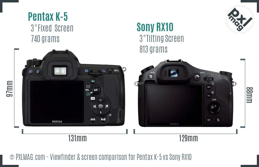 Pentax K-5 vs Sony RX10 Screen and Viewfinder comparison Pentax K-5 vs Sony RX10 Screen and Viewfinder comparison