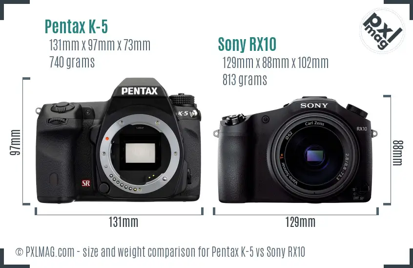 Pentax K-5 vs Sony RX10 size comparison Pentax K-5 vs Sony RX10 size comparison