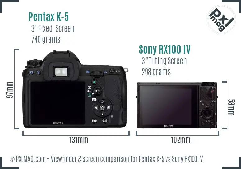 Pentax K-5 vs Sony RX100 IV Screen and Viewfinder comparison Pentax K-5 vs Sony RX100 IV Screen and Viewfinder comparison