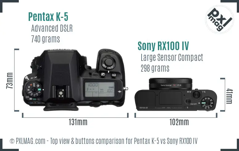 Pentax K-5 vs Sony RX100 IV top view buttons comparison Pentax K-5 vs Sony RX100 IV top view buttons comparison