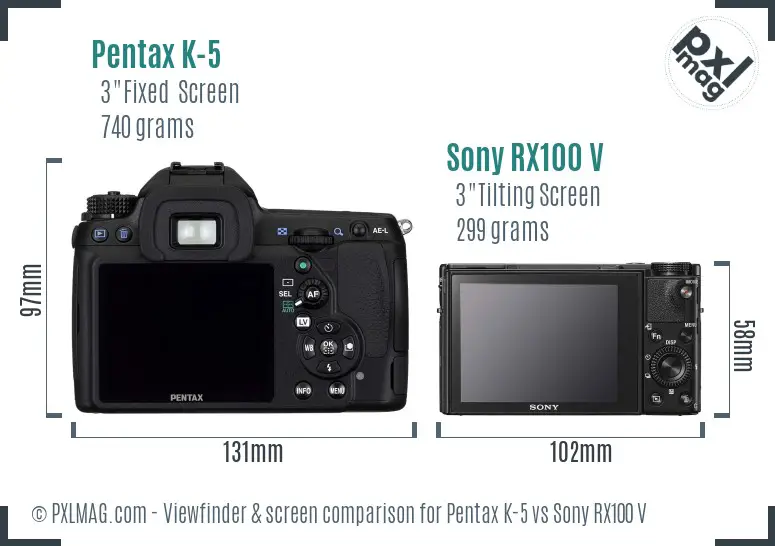 Pentax K-5 vs Sony RX100 V Screen and Viewfinder comparison