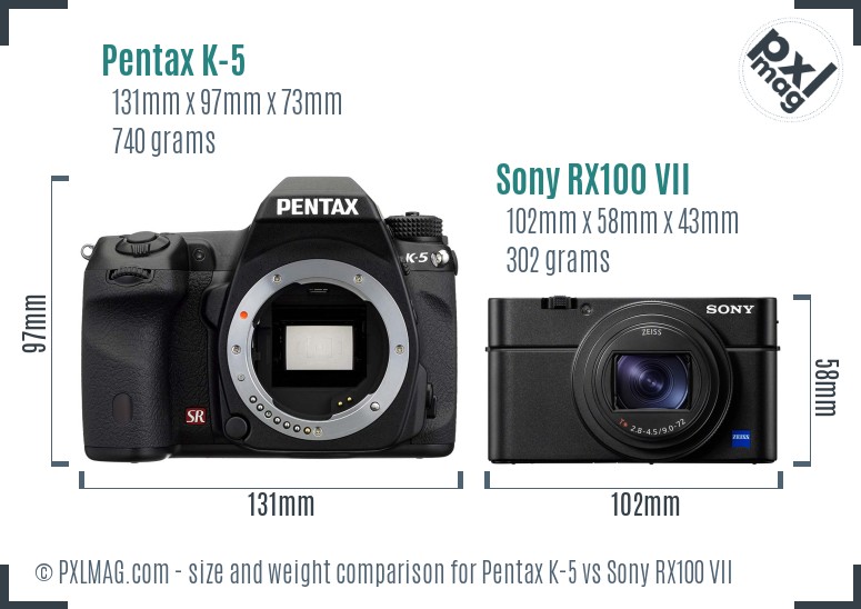 Pentax K-5 vs Sony RX100 VII size comparison Pentax K-5 vs Sony RX100 VII size comparison