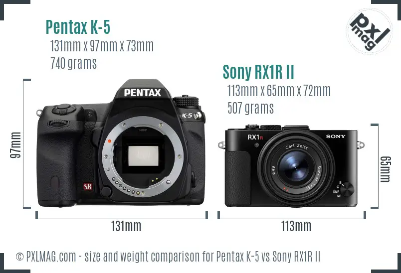 Pentax K-5 vs Sony RX1R II size comparison Pentax K-5 vs Sony RX1R II size comparison