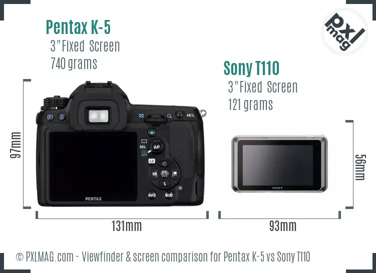 Pentax K-5 vs Sony T110 Screen and Viewfinder comparison Pentax K-5 vs Sony T110 Screen and Viewfinder comparison