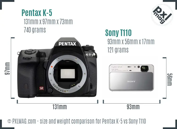 Pentax K-5 vs Sony T110 size comparison Pentax K-5 vs Sony T110 size comparison