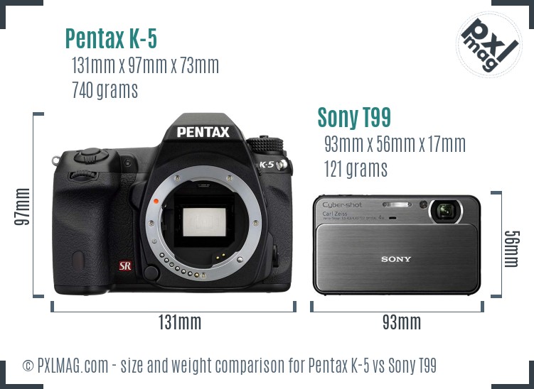 Pentax K-5 vs Sony T99 size comparison Pentax K-5 vs Sony T99 size comparison