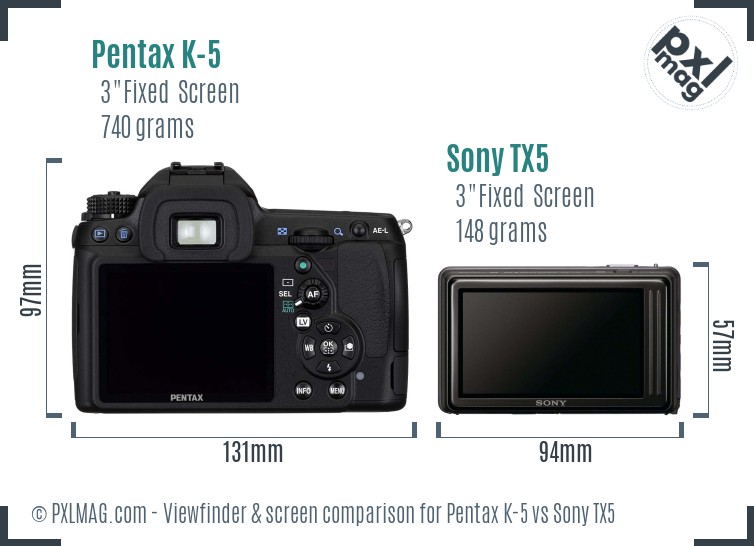 Pentax K-5 vs Sony TX5 Screen and Viewfinder comparison