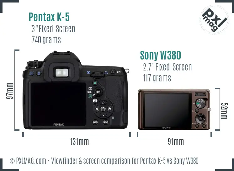 Pentax K-5 vs Sony W380 Screen and Viewfinder comparison Pentax K-5 vs Sony W380 Screen and Viewfinder comparison