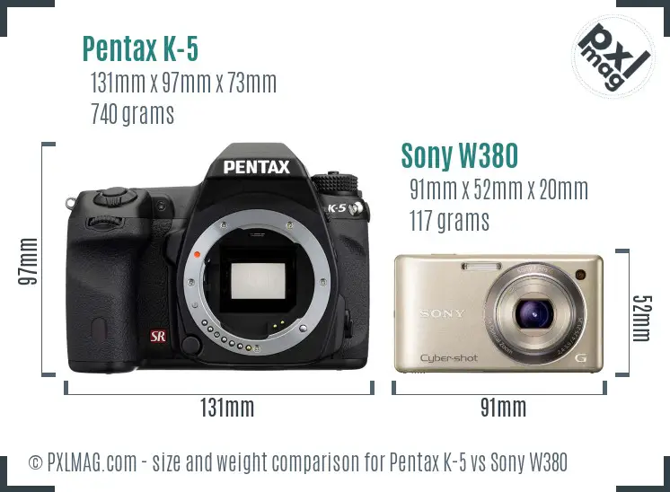 Pentax K-5 vs Sony W380 size comparison Pentax K-5 vs Sony W380 size comparison