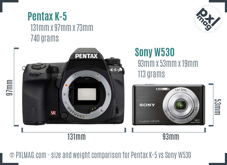 Pentax K-5 vs Sony W530 size comparison Pentax K-5 vs Sony W530 size comparison