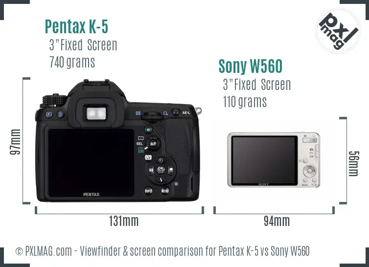 Pentax K-5 vs Sony W560 Screen and Viewfinder comparison