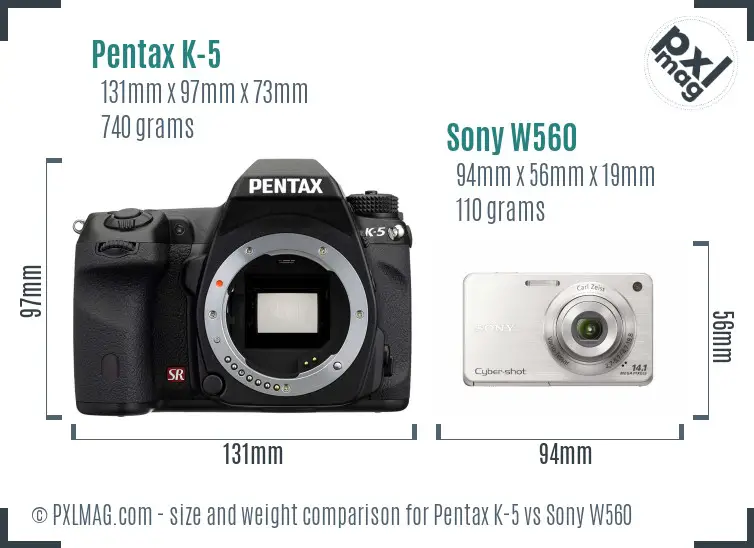 Pentax K-5 vs Sony W560 size comparison