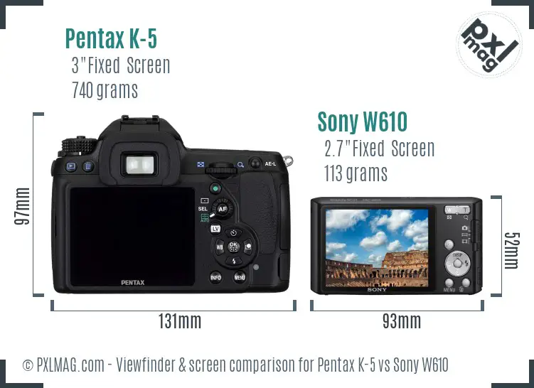 Pentax K-5 vs Sony W610 Screen and Viewfinder comparison