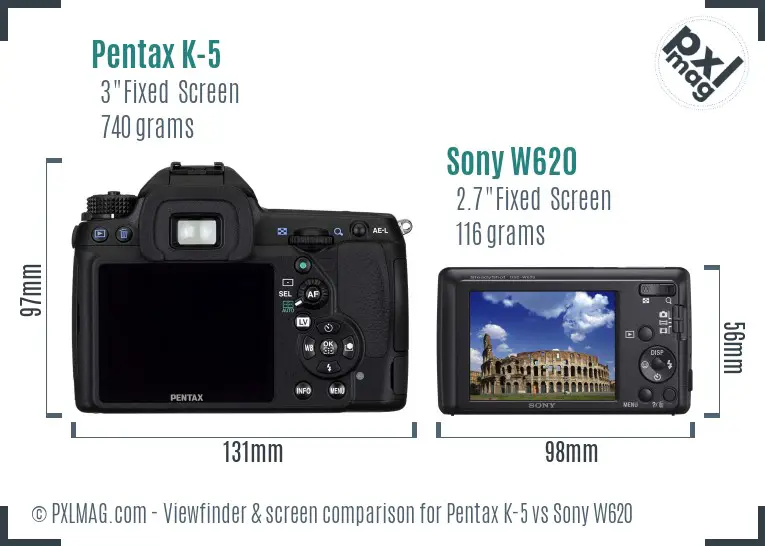 Pentax K-5 vs Sony W620 Screen and Viewfinder comparison Pentax K-5 vs Sony W620 Screen and Viewfinder comparison