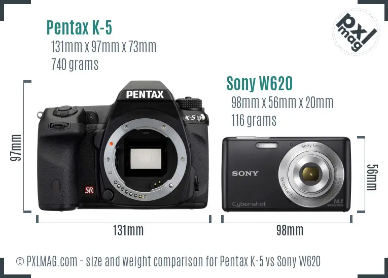 Pentax K-5 vs Sony W620 size comparison Pentax K-5 vs Sony W620 size comparison