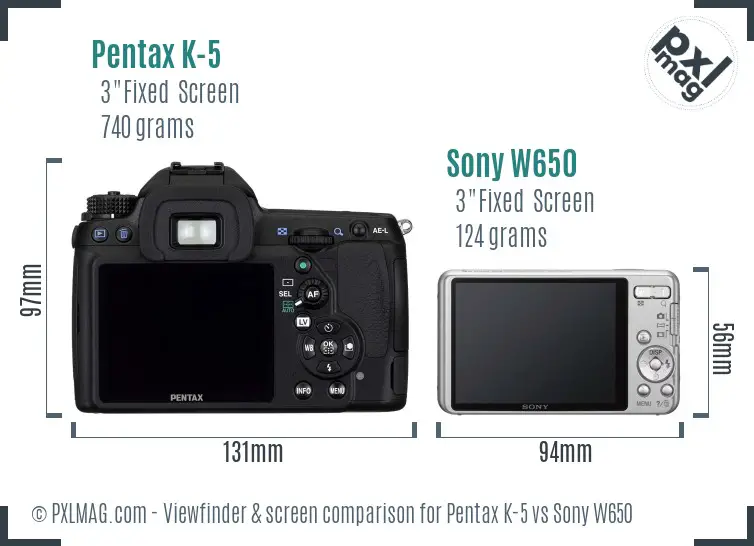 Pentax K-5 vs Sony W650 Screen and Viewfinder comparison