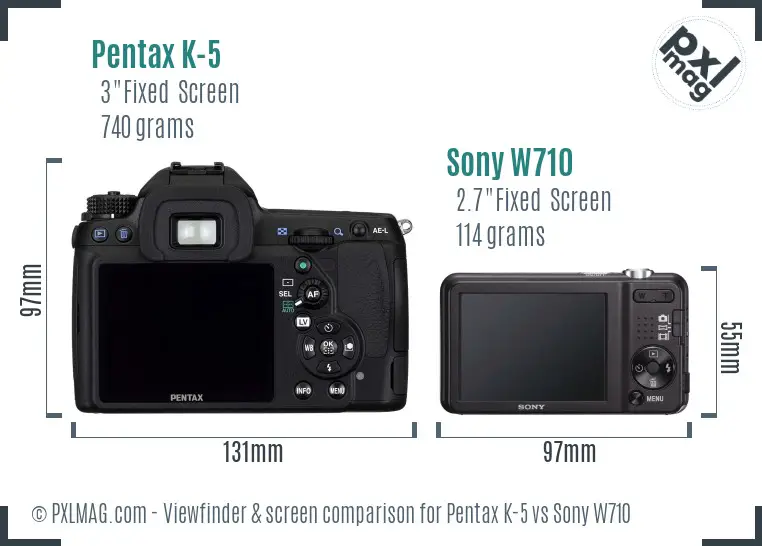 Pentax K-5 vs Sony W710 Screen and Viewfinder comparison