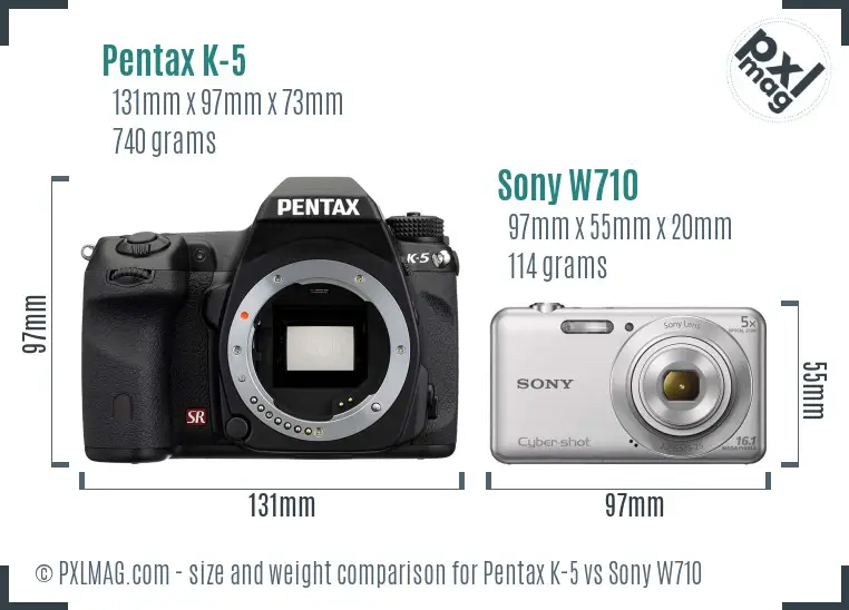 Pentax K-5 vs Sony W710 size comparison