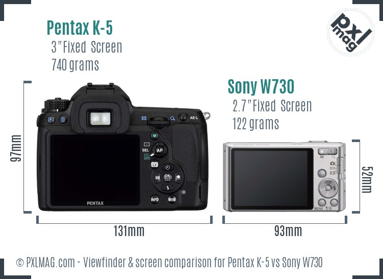 Pentax K-5 vs Sony W730 Screen and Viewfinder comparison