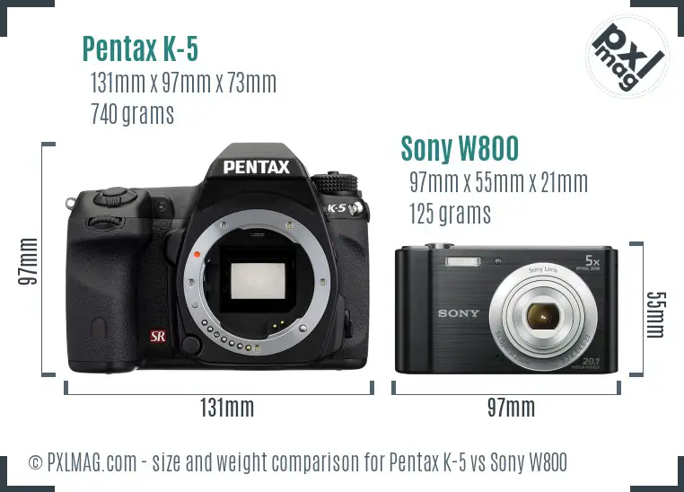 Pentax K-5 vs Sony W800 size comparison Pentax K-5 vs Sony W800 size comparison