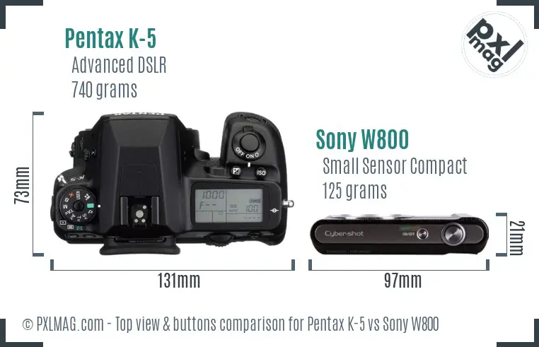 Pentax K-5 vs Sony W800 top view buttons comparison Pentax K-5 vs Sony W800 top view buttons comparison