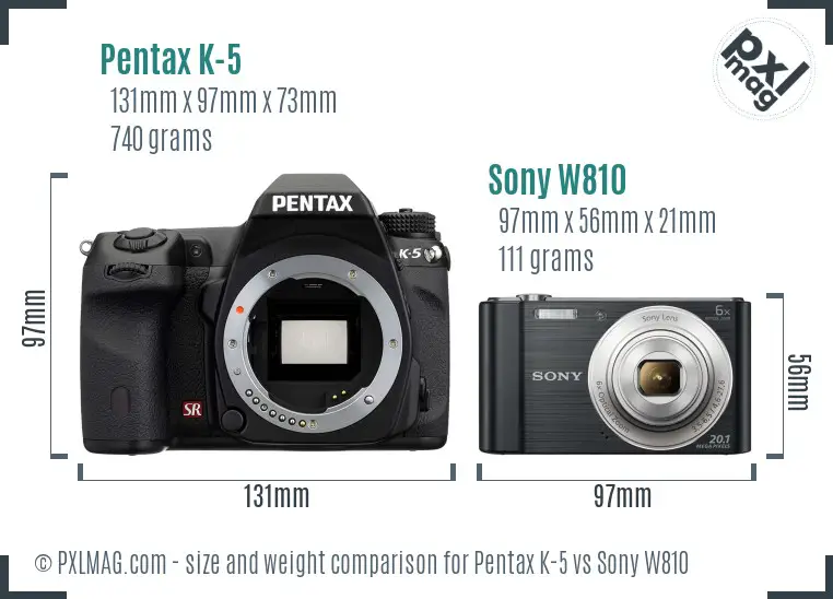 Pentax K-5 vs Sony W810 size comparison Pentax K-5 vs Sony W810 size comparison