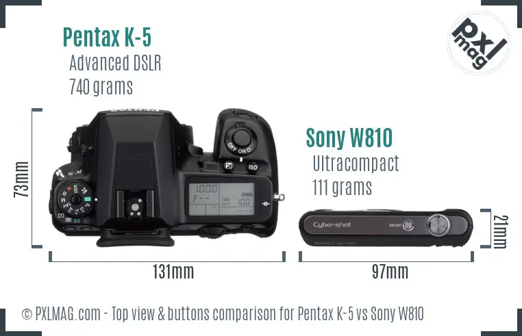 Pentax K-5 vs Sony W810 top view buttons comparison Pentax K-5 vs Sony W810 top view buttons comparison