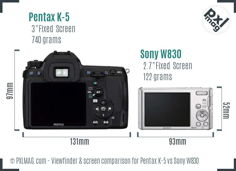 Pentax K-5 vs Sony W830 Screen and Viewfinder comparison