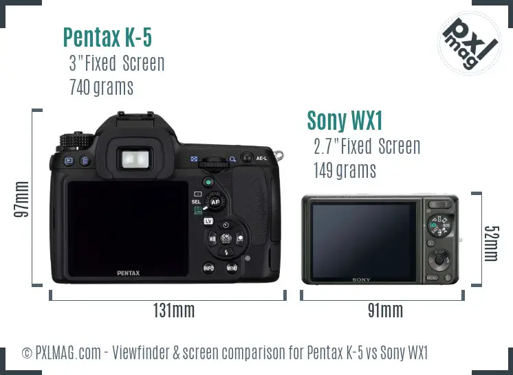 Pentax K-5 vs Sony WX1 Screen and Viewfinder comparison Pentax K-5 vs Sony WX1 Screen and Viewfinder comparison
