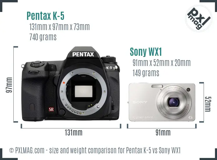 Pentax K-5 vs Sony WX1 size comparison Pentax K-5 vs Sony WX1 size comparison