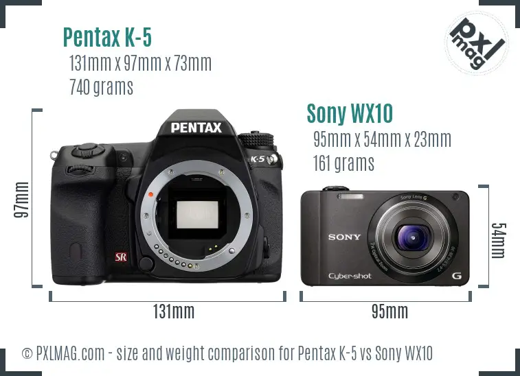 Pentax K-5 vs Sony WX10 size comparison