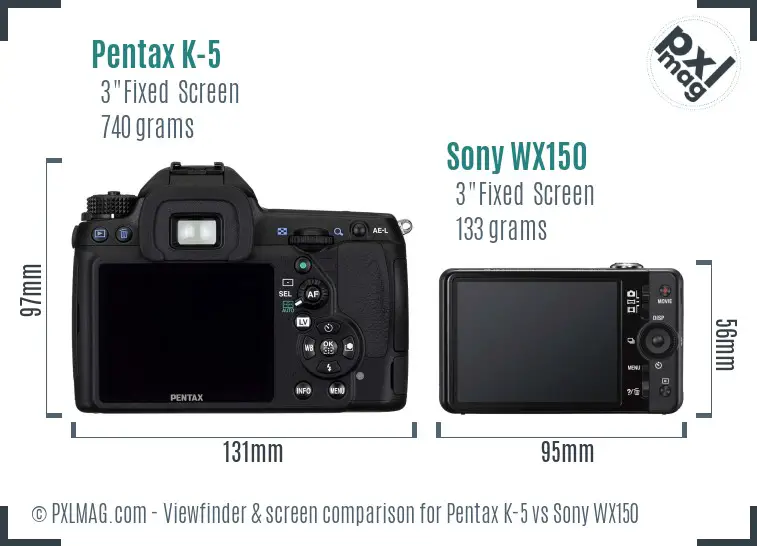 Pentax K-5 vs Sony WX150 Screen and Viewfinder comparison