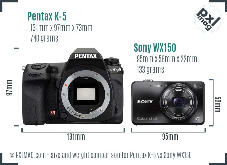 Pentax K-5 vs Sony WX150 size comparison