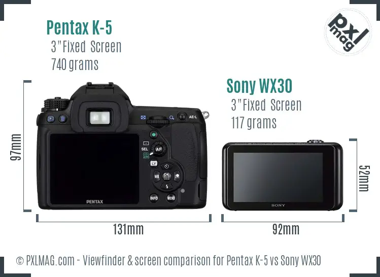Pentax K-5 vs Sony WX30 Screen and Viewfinder comparison