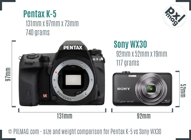 Pentax K-5 vs Sony WX30 size comparison
