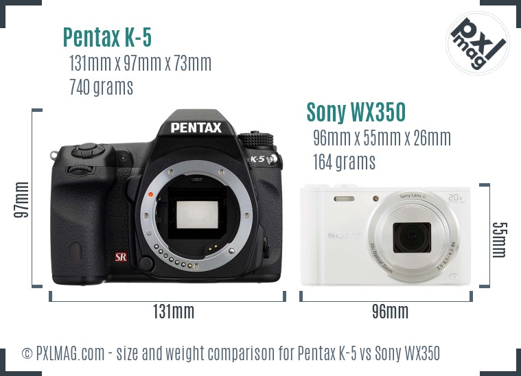 Pentax K-5 vs Sony WX350 size comparison Pentax K-5 vs Sony WX350 size comparison