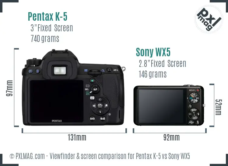 Pentax K-5 vs Sony WX5 Screen and Viewfinder comparison