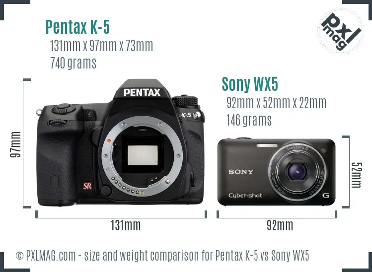 Pentax K-5 vs Sony WX5 size comparison