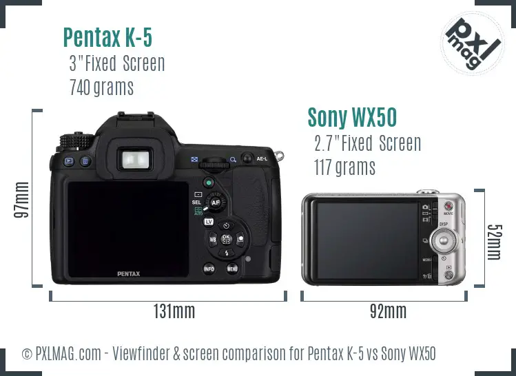 Pentax K-5 vs Sony WX50 Screen and Viewfinder comparison