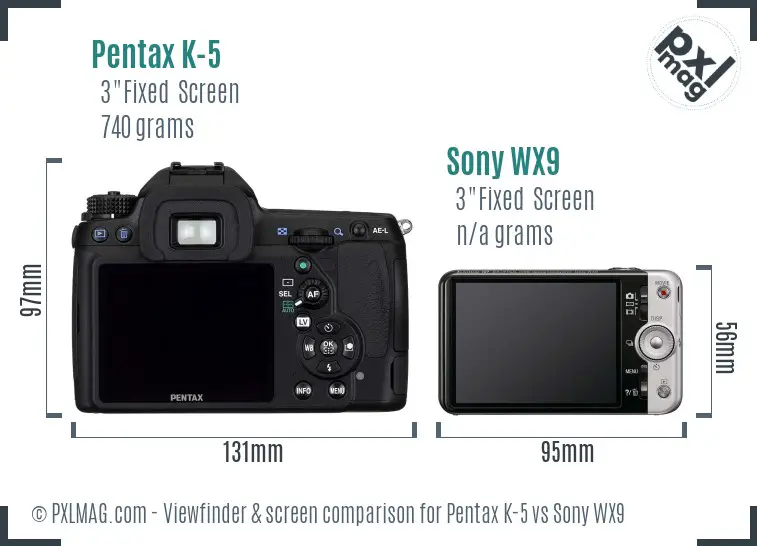 Pentax K-5 vs Sony WX9 Screen and Viewfinder comparison