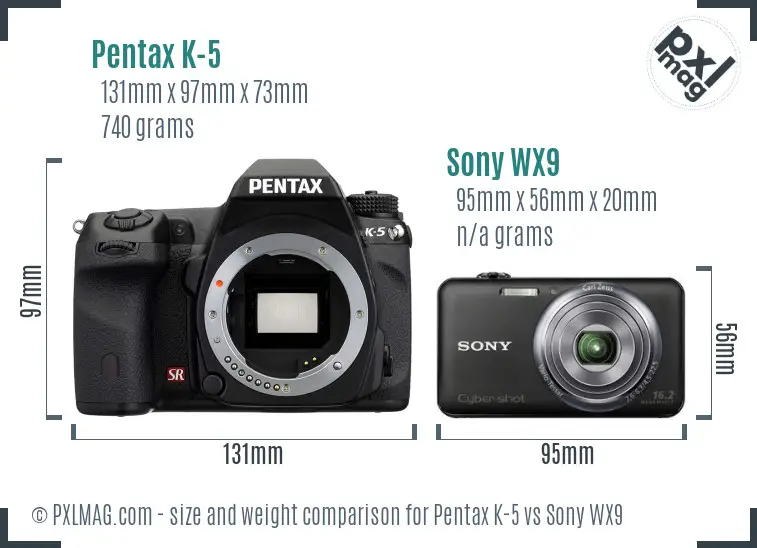 Pentax K-5 vs Sony WX9 size comparison Pentax K-5 vs Sony WX9 size comparison
