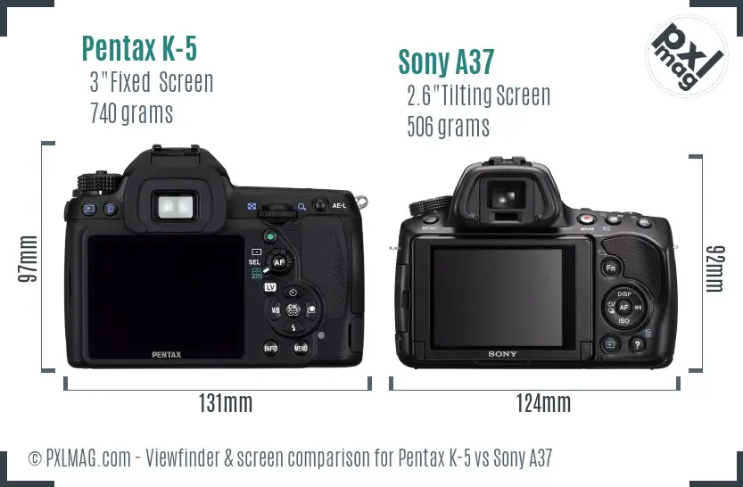 Pentax K-5 vs Sony A37 Screen and Viewfinder comparison